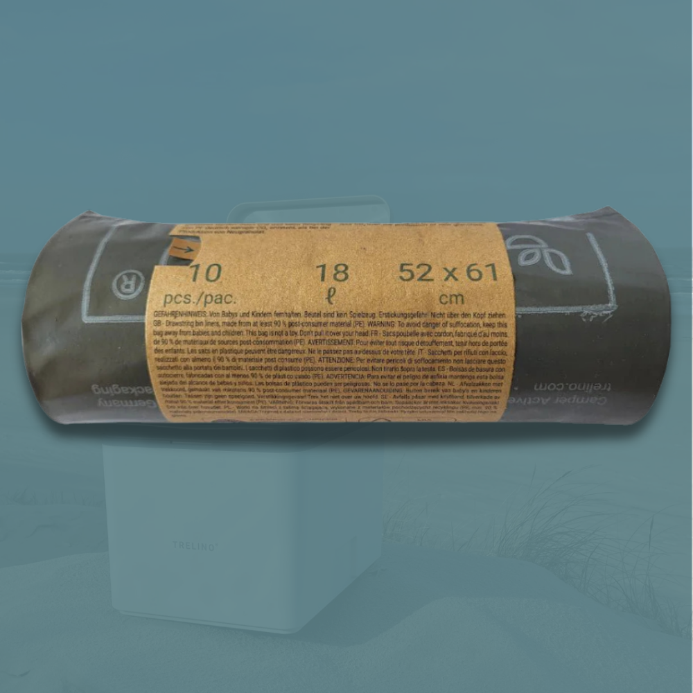 Trelino® 10L Compostable Bags for Composting Toilets - Pack of 5 on green background