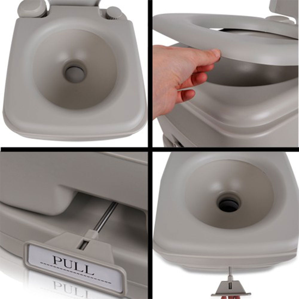 Overhead close-up of toilet bowl with visible flush nozzle.