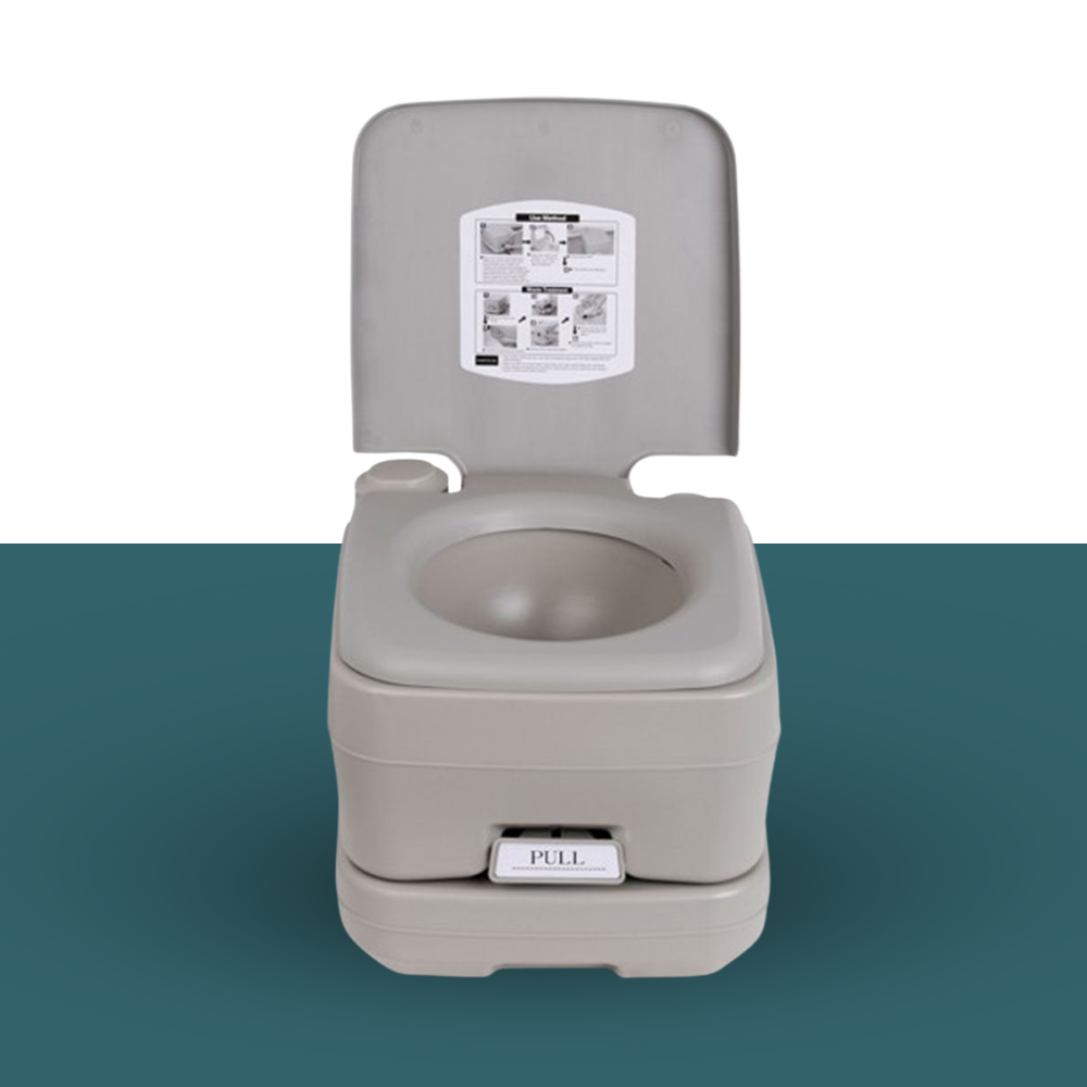 Tilted waste tank with spout extended, ready to pour.