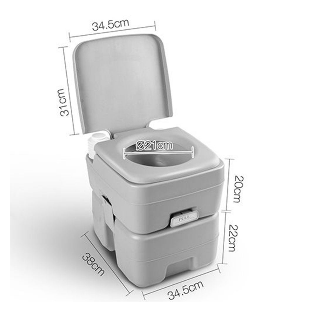 Toilet with lid open and dimensions labelled in millimetres (height, width, depth).