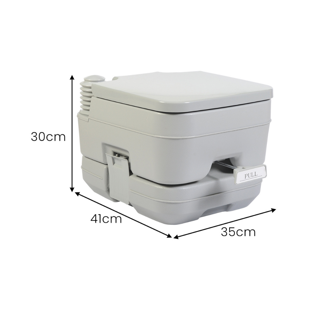 Toilet with dimension markers, displaying height, width, and depth in centimetres for reference.