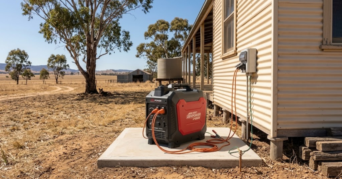 Portable generator providing backup power at a rural Australian property.