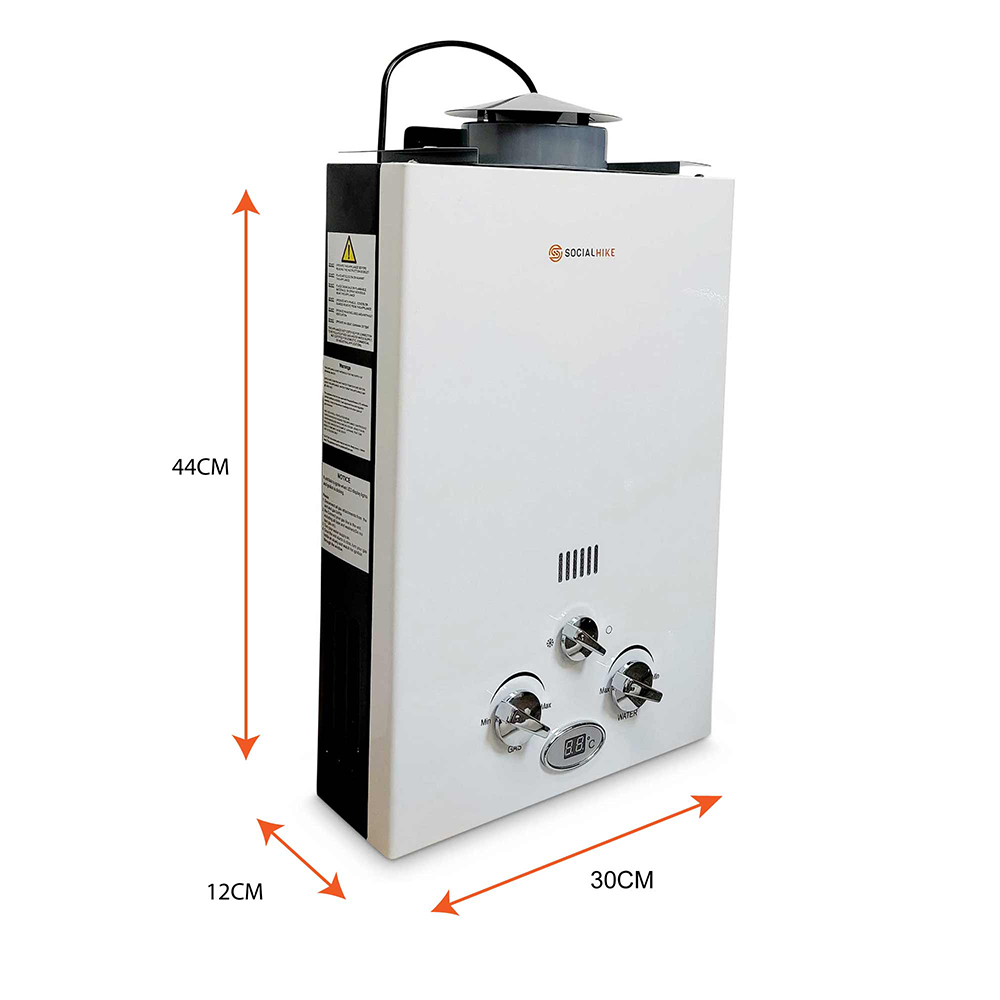 dimensions of 6L Tankless LPG Portable Gas Water Shower Heater System