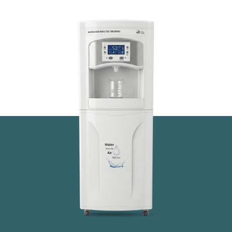 White water dispenser with digital display on a teal background
