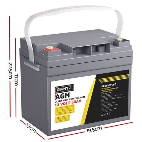 Giantz AGM Portable 12V 50Ah Rechargeable Battery