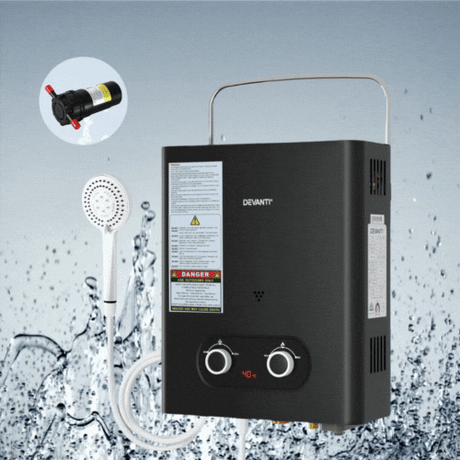 Devanti 4L/Min Portable LPG Gas Water Heater With Pump - Black