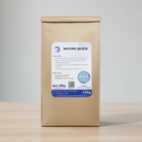 Brown paper packaging with a label on a wooden surface and light gray background
