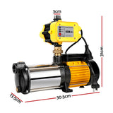 Side view of the water pump with dimensions labeled, highlighting its compact and user-friendly design.