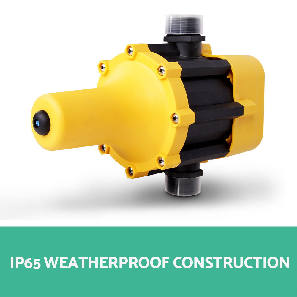 Rear view of the pump's compact and robust design with integrated features.