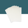 Separett Tiny® absorb pads shown in a fanned-out stack against a teal and white split background.