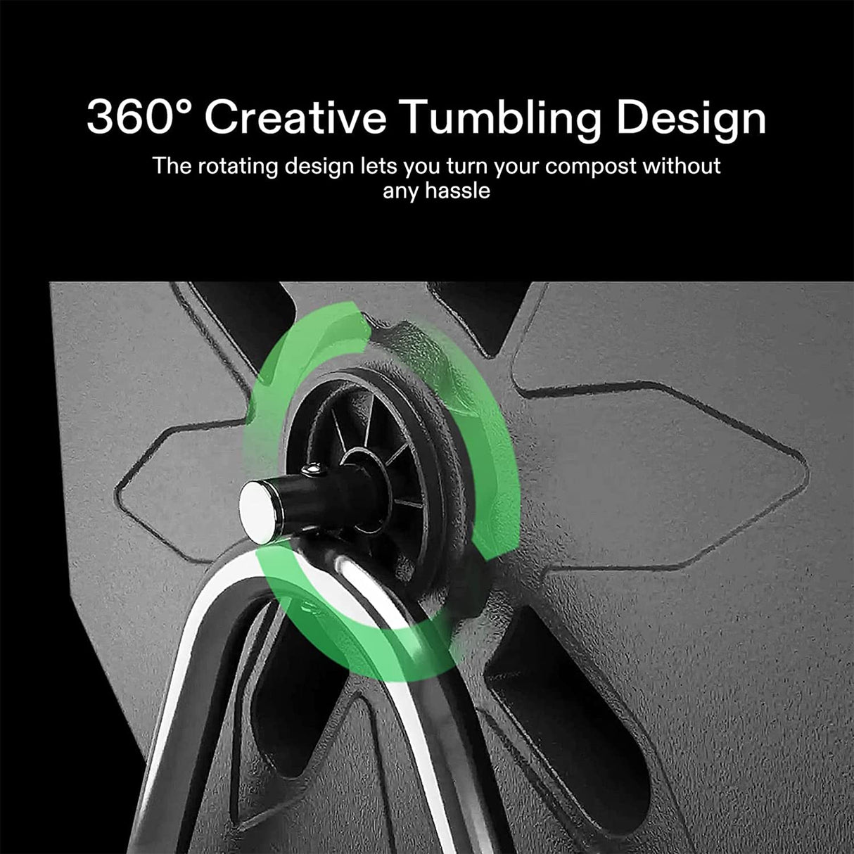 A detailed view of the 360-degree tumbling mechanism, highlighting how it facilitates thorough mixing and faster decomposition.