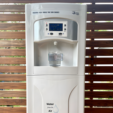 infront of the wood slats AirQUA 30L Atmospheric Water Generator