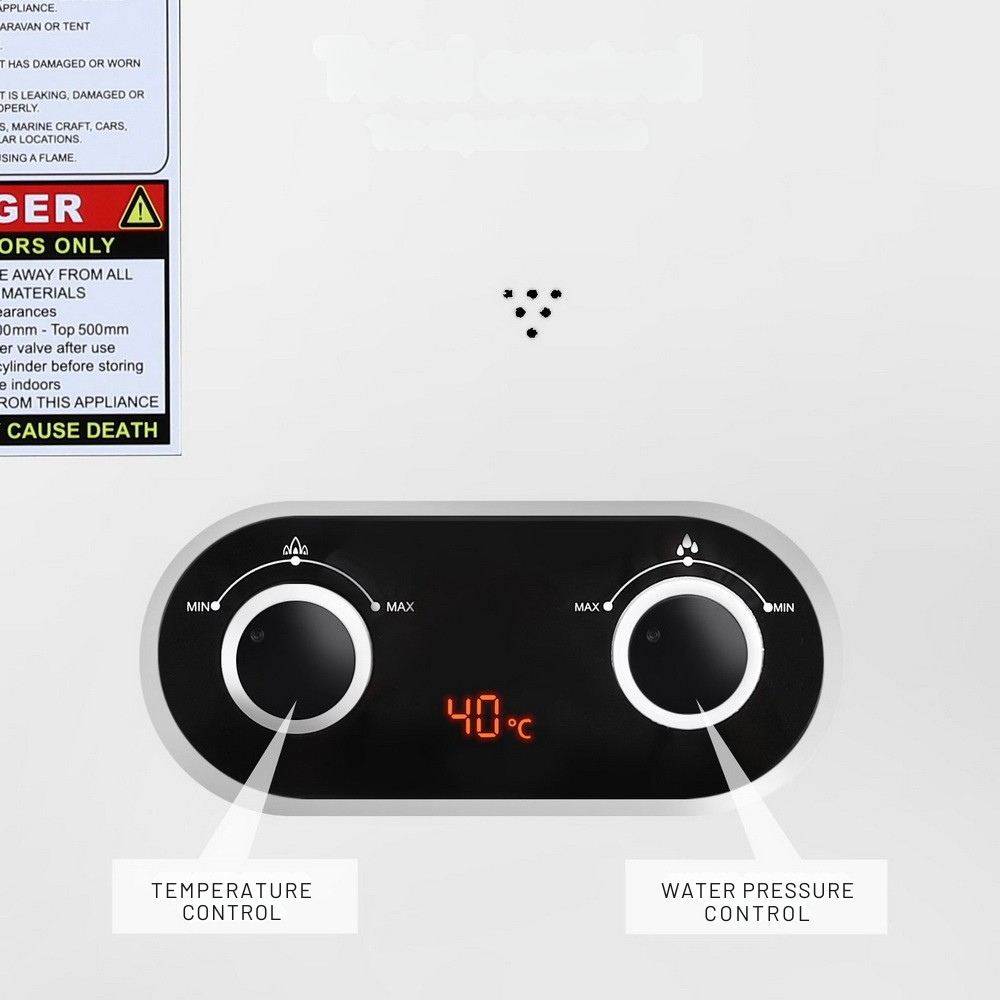 Control panel with temperature and water pressure controls on a white background
