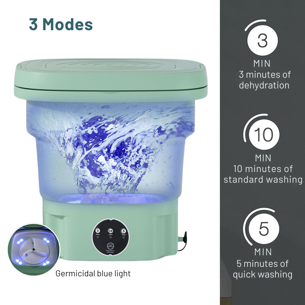 Portable washing machine with time display on a white background
