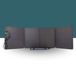 Foldable solar panel on a white surface with a teal background