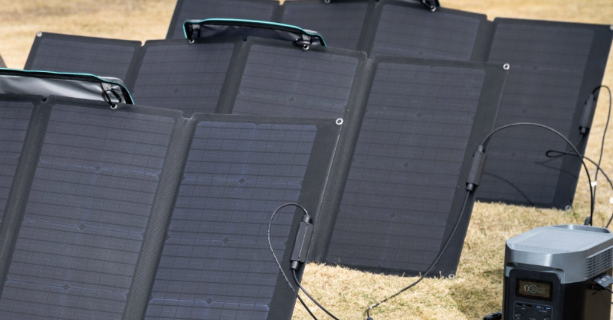 Set of solar panels on a grassy surface