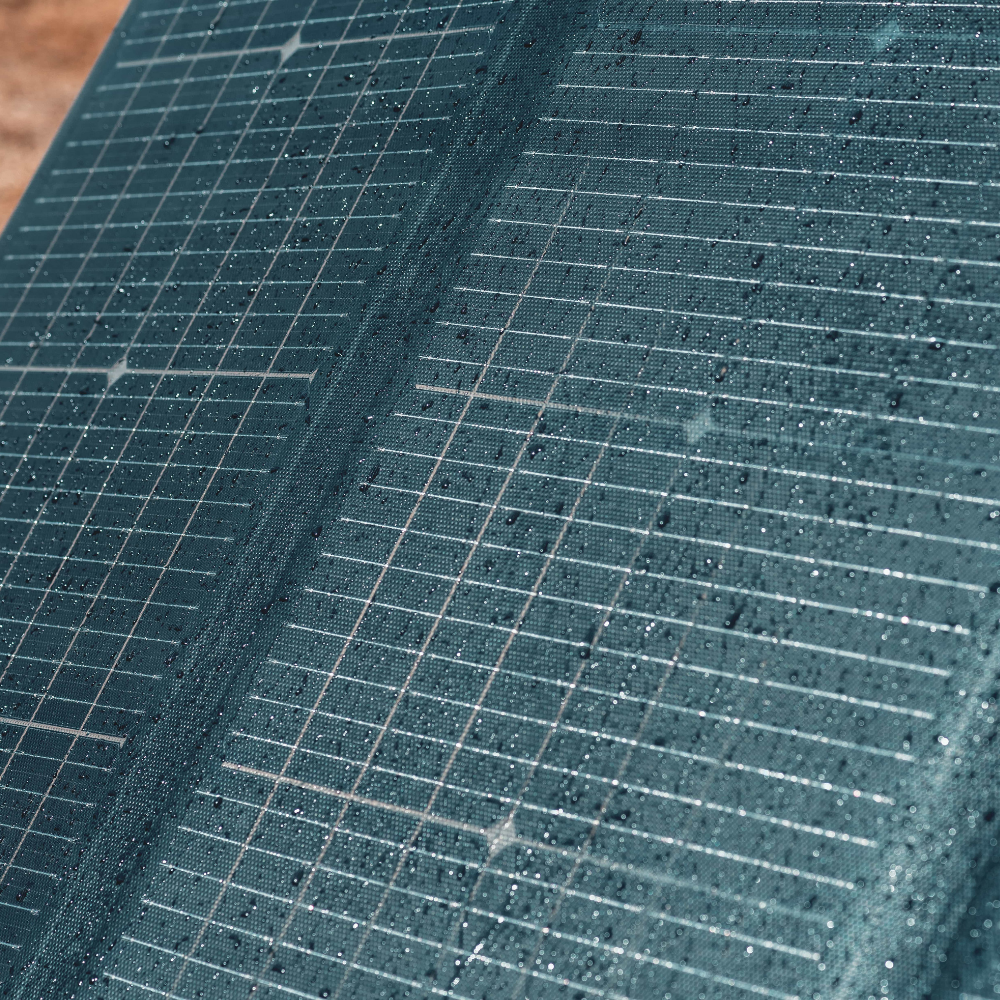 Close-up of a textured blue surface with grid pattern