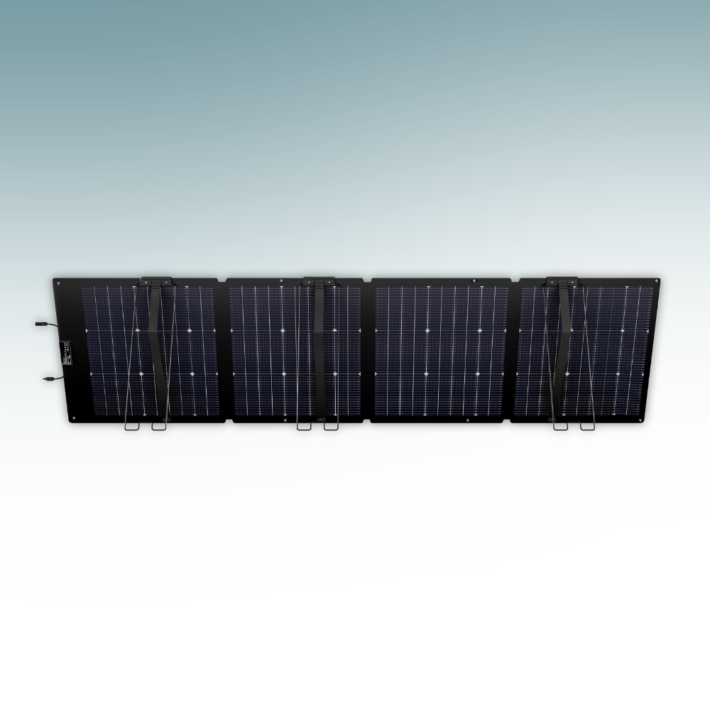 Set of five solar panels on a light gray background