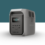 EcoFlow power station on a white surface with a teal background