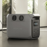 EcoFlow power station on a floor with a modern interior background