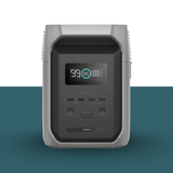 Portable power station with digital display on a two-tone background