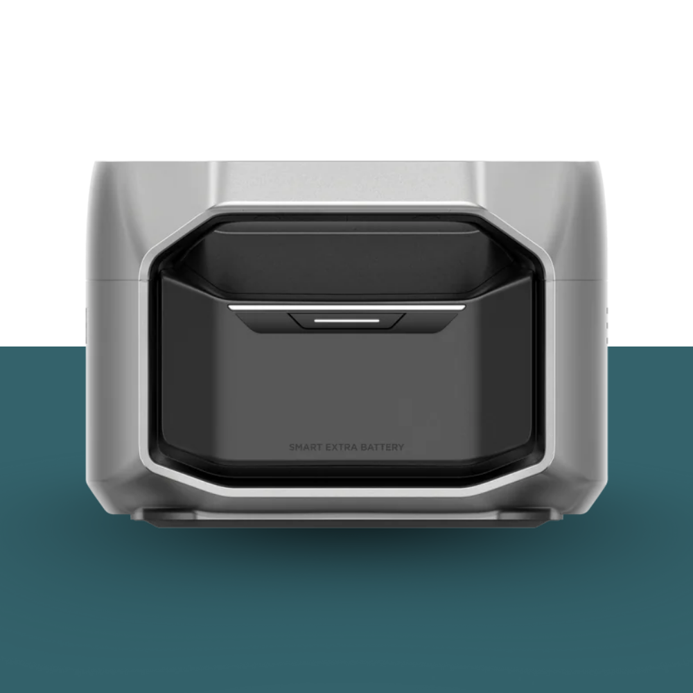 Extra battery pack for a device on a white and teal background