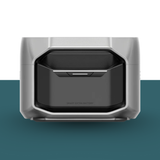 Extra battery pack for a device on a white and teal background