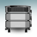 Stack of EcoFlow power stations on a gradient background