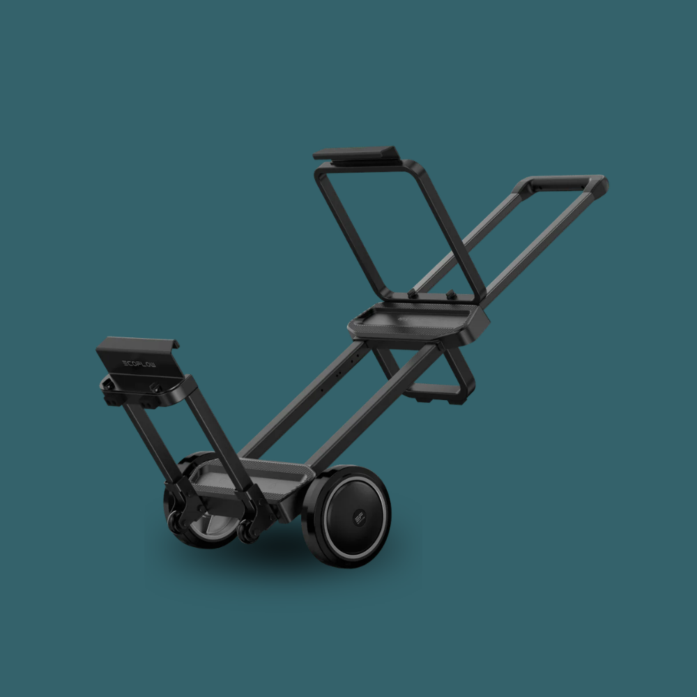 Black trolley on a teal background