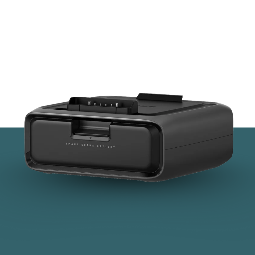 Black battery pack on a gradient background