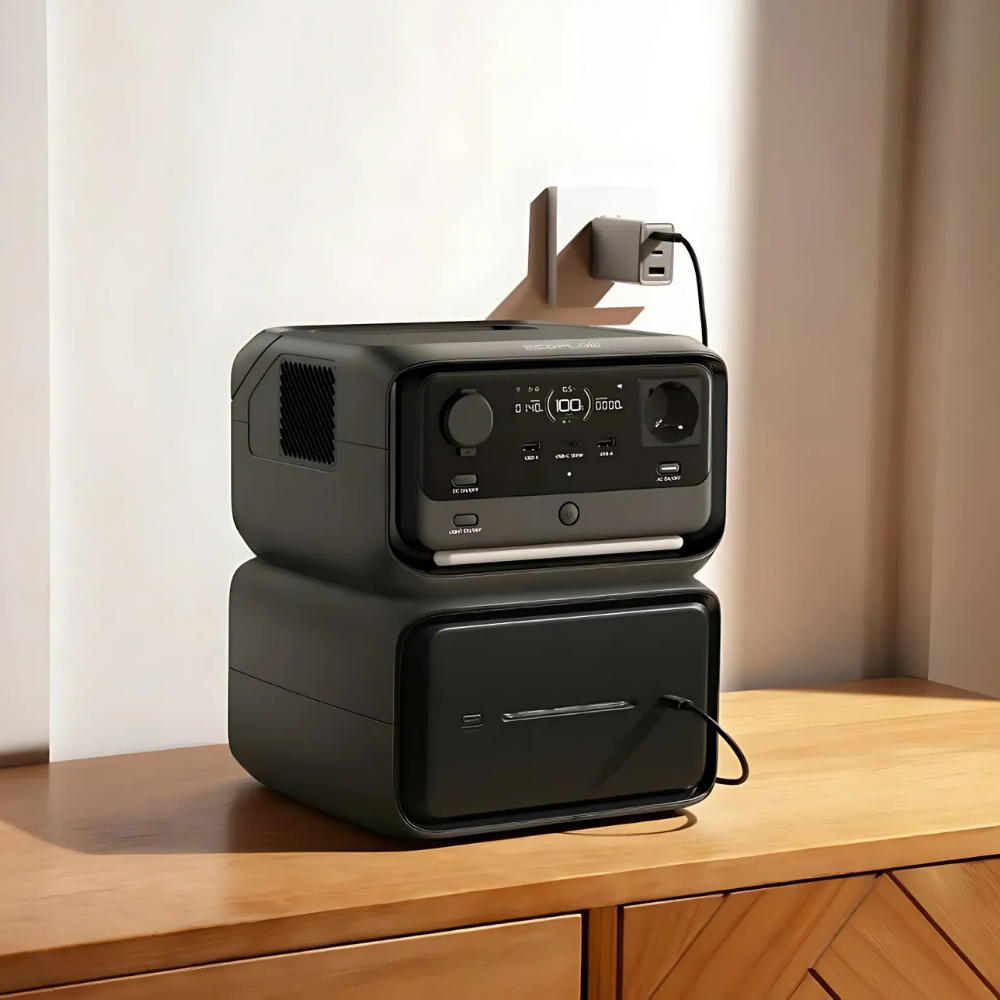 Black electronic device on a wooden surface with a neutral background