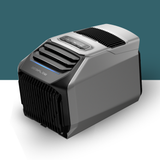 angled view of EcoFlow Wave 2 Portable Air Conditioner on teal and white background