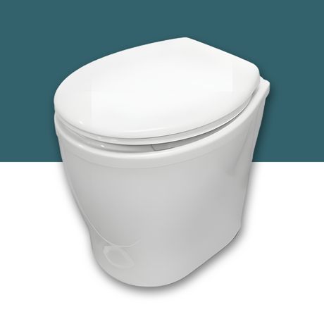 A compact, sleek white toilet with a closed lid, highlighting its modern design.