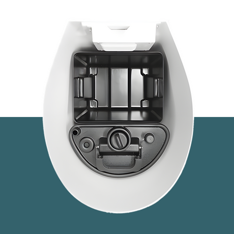 Shows the inner compartment of the EcoLet Separera Mini Toilet, designed with a urine-diverting feature for efficient waste management.