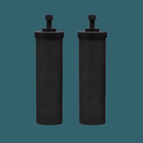 Two black cylindrical filters on a transparent background