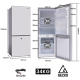 GECKO refrigerator with dimensions and specifications on a white background