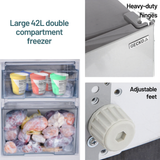 GECKO large 42L double compartment freezer with features highlighted.
