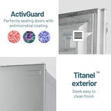 Advertisement for ActivGuard doors with antimicrobial coating and Titanel exterior finish.