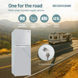 Fridge with power supply options on a scenic road background