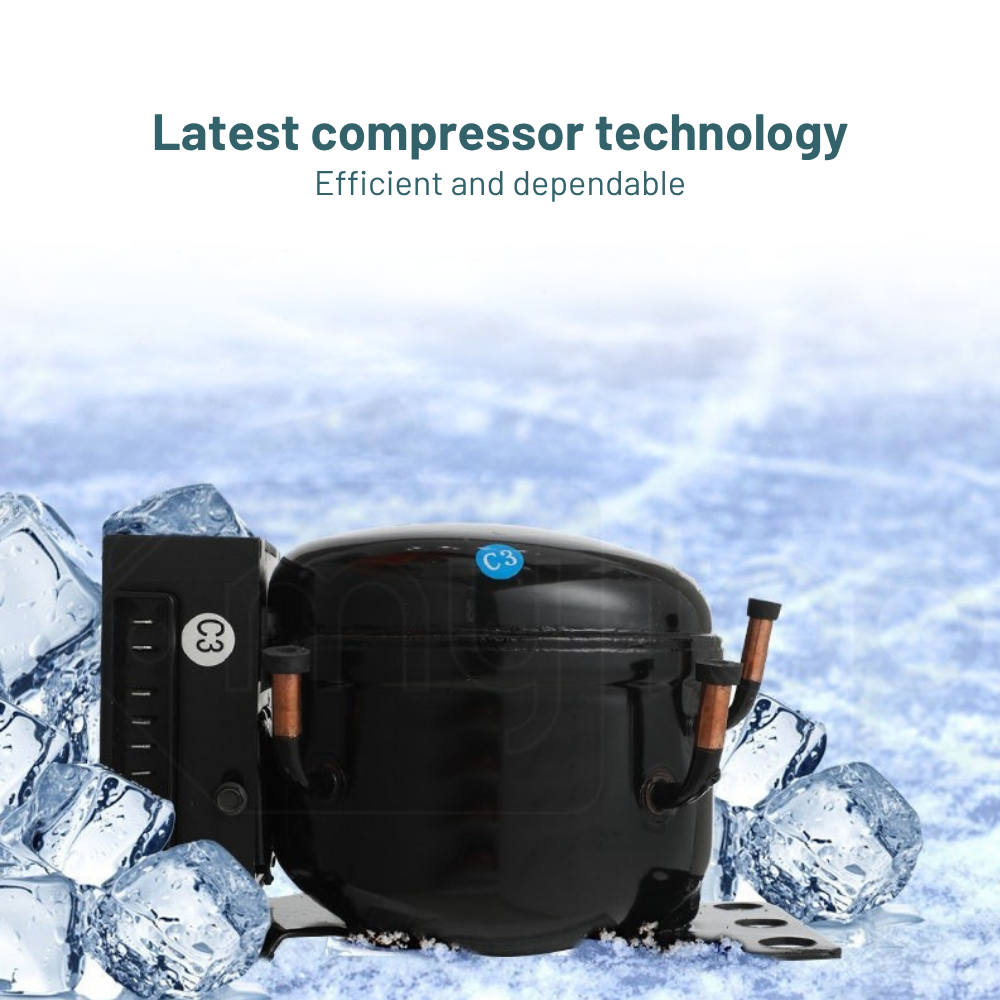 Compressor technology with ice cubes on a white background