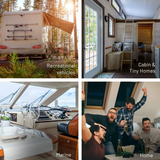 Collage of four images labeled 'Recreational Vehicles', 'Cabin & Tiny Homes', 'Marine', and 'Home'.