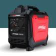 Black and red inverter generator with 'GENPOWER' branding on a white background
