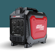 Portable generator with red and black design on a white background