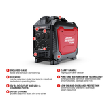 Black and red power station with features listed on a white background