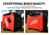 A promotional image showcasing the exceptional build quality of the GenPower generator. It includes two angled views of the generator in an outdoor environment