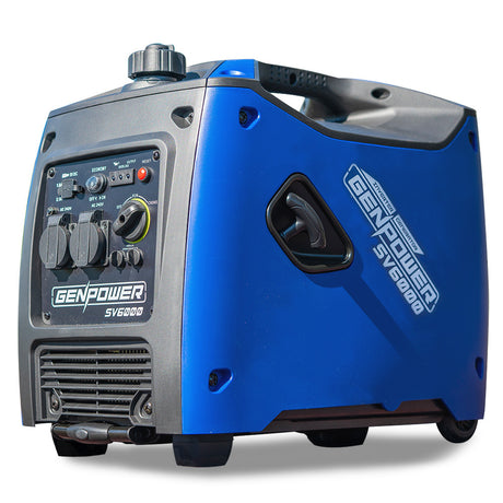 A close-up of the generator's ergonomic features, including its easy-carry handle and robust exterior. This image highlights durability and user convenience.