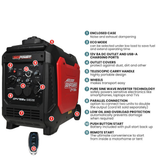 Portable power station with features listed on a white background