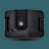 Black protective case with a central compartment on a transparent background