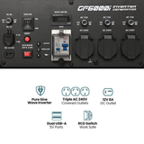 GF6000i inverter generator with control panel and features listed below.