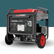 Portable generator with red and black design on a white background